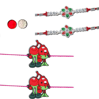 "Silver Coated Rakhi - SIL-6160 A (2 RAKHIS), Kids Rakhi - KID-7170A (2 RAKHIS) - Click here to View more details about this Product